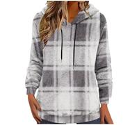 GMQWRK Felpe con cappuccio in pile da donna Uk Fashion Plaid Felpa Fuzzy Morbido Peluche Baggy Pullover con cappuccio Motivo a scacchi Casual Manica Lunga Tunica Top Maglione Autunno Inverno Calda