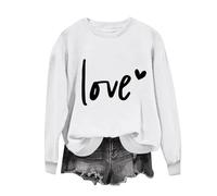 GMQWRK Felpe con stampa di lettere d'amore da donna Uk Fashion Graphic Crew Neck Pullover con motivo a cuore casual vestibilità ampia illustrazione camicie autunno primavera manica lunga pullover top