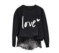 GMQWRK Felpe con stampa di lettere d'amore da donna Uk Fashion Graphic Crew Neck Pullover con motivo a cuore casual vestibilità ampia illustrazione camicie autunno primavera manica lunga pullover top
