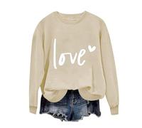 GMQWRK Felpe con stampa di lettere d'amore da donna Uk Fashion Graphic Crew Neck Pullover con motivo a cuore casual vestibilità ampia illustrazione camicie autunno primavera manica lunga pullover top