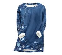 GMQWRK Felpe foderate in pile da donna Uk Fashion Print Pullover Felpa con fodera in peluche casual a maniche lunghe tunica top maglione lungo autunno inverno caldo camicie termiche, Stile 02