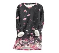 GMQWRK Felpe foderate in pile da donna Uk Fashion Print Pullover Felpa con fodera in peluche casual a maniche lunghe tunica top maglione lungo autunno inverno caldo camicie termiche, Stile 03
