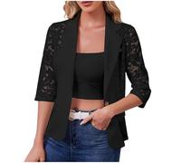 GMQWRK Giacche leggere da donna con bottoni in rete trasparente Top aperto sul davanti elegante pizzo scava fuori camicie a maniche lunghe modello traforato colletto bavero cardigan capispalla