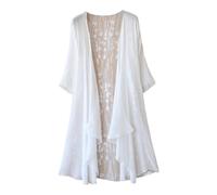 GMQWRK Kimono estivo da donna in rete velato lungo cardigan elegante pizzo drappeggiato camicia a maniche lunghe aperto sul davanti tunica top vacanze protezione solare cover-up festa di nozze