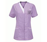 GMQWRK Nurseshirt da donna UK divertente stampa personalizzata personalizzata tunica top manica corta scollo a V camicetta con testo logo tasche foto moda casual leggero camicia da lavoro infermiera