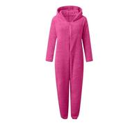 GMQWRK Tutina da donna in pile a maniche lunghe con cerniera, cappuccio e tasche con orecchie di gatto e tasche, in morbido peluche, abbigliamento da notte autunno inverno caldo pigiama taglie S-5XL