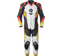 GMS GRC-1 Tuta in pelle da moto monopezzo, nero/rosso/giallo, Taglia 56