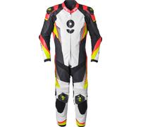 GMS GRC-1 Tuta in pelle da moto monopezzo, nero-rosso-giallo, taglia 52 per maschi