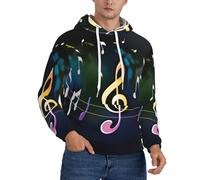 GMSGHJHDR Felpa con cappuccio da uomo con note musicali colorate, vestibilità larga, a maniche lunghe, con coulisse, con tasca, leggera e confortevole, 3D, S