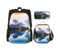 GMSGHJHDR Mountain View Sunny Day - Set di zaino per la scuola, astuccio e borsa per il pranzo, leggero, da viaggio, per bambini, adolescenti, ragazze, ragazzi e studenti, Vista Montagna Natura