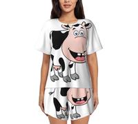 GMSGHJHDR Pigiama da donna alla moda con mucca, a maniche corte, con scollo rotondo, morbido e confortevole, con bottoni, 3D, M