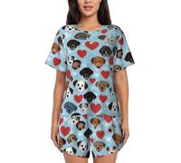 GMSGHJHDR Pigiama da donna alla moda per cani, con scollo rotondo, a maniche corte, morbido e confortevole, con bottoni, 3D, L