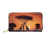GMSGHJHDR Portafoglio lungo da donna in pelle 3D con giraffa sotto l'albero in Africa con cerniera - Borsa in pelle PU con più slot per carte e tasca per monete, elegante pochette porta carte