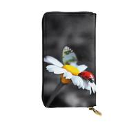 GMSGHJHDR Portafoglio lungo da donna in pelle con farfalla coccinella fiore con cerniera - borsa in pelle PU con più slot per carte e tasca per monete, elegante pochette porta carte di credito per