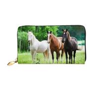 GMSGHJHDR Portafoglio lungo in pelle 3D marrone bianco cavallo da donna con cerniera - Borsa in pelle PU con più slot per carte e tasca per monete, elegante pochette porta carte di credito per