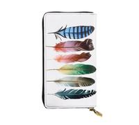 GMSGHJHDR Portafoglio lungo in pelle con piume disegnate a mano colorato per le donne con cerniera - Borsa in pelle PU con più slot per carte e tasca per monete, elegante porta carte telefoniche, 3D