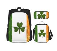 GMSGHJHDR Set di zaino per la scuola con stampa coccinella, astuccio e borsa per il pranzo, leggero zaino da viaggio per bambini, adolescenti, ragazze, ragazzi e studenti, Bandiera irlandese., Taglia