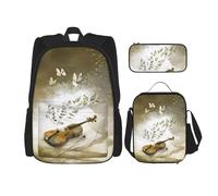 GMSGHJHDR Set di zaino per la scuola con stampa di meduse colorate, astuccio e borsa per il pranzo, leggero zaino da viaggio per bambini, adolescenti, ragazze, ragazzi e studenti, Farfalla e