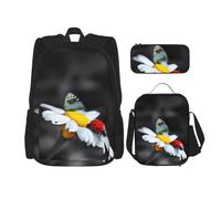 GMSGHJHDR Set di zaino per la scuola con stampa di meduse colorate, astuccio e borsa per il pranzo, leggero zaino da viaggio per bambini, adolescenti, ragazze, ragazzi e studenti, Farfalla Coccinella