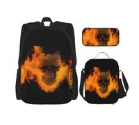 GMSGHJHDR Set di zaino per la scuola con stampa libellula, astuccio e borsa per il pranzo, leggero zaino da viaggio per bambini, adolescenti, ragazze, ragazzi e studenti, Horror Fantasma Teschio