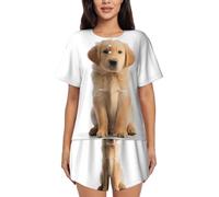 GMSGHJHDR Set pigiama da donna alla moda Golden Retrievers - Girocollo a maniche corte, morbido e confortevole, con bottoni, 3D, S
