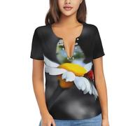 GMSGHJHDR T-shirt da donna alla moda con farfalla e coccinella con scollo a V, morbida, comoda, elastica, a maniche corte, per abbigliamento casual estivo, 3D, M
