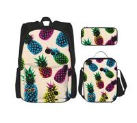 GMSGHJHDR Zaino per la scuola con stampa spettrale viola nero gotico con zaino e borsa per il pranzo, leggero zaino da viaggio per bambini, adolescenti, ragazze, ragazzi e studenti, Ananas, Taglia