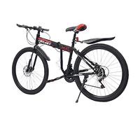 GMSLuu Bicicletta pieghevole, 26 pollici, mountain bike, 21 marce, set di parafanghi a disco, sospensione completa Fully MTB per ragazzi, ragazze e uomini (nero e rosso)