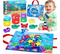 GMUFTIR Giochi Bambini 1 Anno Montessori, 22 Pezzi Pesca Morbidi, Giocattolo Educativo Montessori 1 2 Anni, Interattivi Educativo Giocattoli Bambino per 6 12 18 Mesi, Regalo di Compleanno