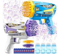 GMUFTIR Sparabolle di Sapone, 2 Pieces Macchina Automatica per Bolle, 200ml Liquido Incluso, 10 Confezioni di Liquido per Bolle, Pistola Bolle di Sapone per Feste Compleanno All'aperto Matrimoni
