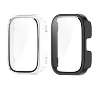 GMUJIAO [2 Pack Compatibile con Amazfit Bip 5 Unity per Cover,Custodia Rigida con Vetro Temperato,Protezione Totale Ultra Sottile HD Clear Pellicola Protettiva-Nero+Trasparente