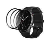 GMUJIAO 3 Pack Pellicola salvaschermo per AMAZFIT GTR 2e Vetro temperato, Bordo Curvo 3D Anti-graffio Pellicola Protettiva Flessibile HD Ultra infrangibile, Anti-graffio-Nero