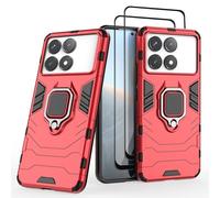 GMUJIAO Compatibile con Xiaomi Poco F6 PRO per Cover,Custodia Antiurto a Doppio Strato,Bumper Antiurto AntiGraffio Protettiva Case con [2 Pack] Proteggi Schermo in Vetro Temperato-Rosso