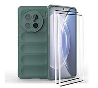 GMUJIAO Cover Compatibile con Vivo X90 PRO Plus,Custodia Resistente a Cadute,Custodia Bumper Antiurto con 2 Proteggi Schermo in Vetro Temperato-Verde