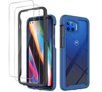 GMUJIAO Custodia per Motorola Moto G 5G Plus,Transparent PC/TPU Custodia per Cellulare con Cornice con 2 Proteggi Schermo in Vetro Temperato Resistente ai Graffi -Azzurro