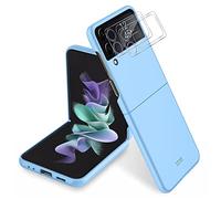 GMUJIAO Custodia per Samsung Galaxy Z Flip 4 5G,Guscio Paraurti AntiGraffio Antiurto Cover con [2 Pack] Protezione per Obiettivo della Fotocamera-Blu