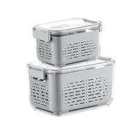 GMYIAK Contenitore salvafreschezza, doppio organizer per frigorifero, set da 2 pezzi, 1,8 l + 5 l, antipolvere con coperchio, con divisore pieghevole e colino, per conservare frutta, verdura e carne