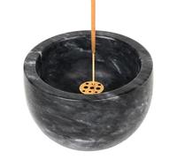 GMYIAK Supporto per bastoncini di incenso in marmo naturale con 9 fori in ottone, per bastoncini di incenso, per meditazione, brucia incenso, cenere di incenso, facile da impugnare (nero)