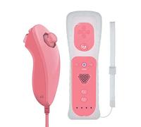 GN-009RN Unique Design Wireless Remote Controller & Nunchuck Controller with Silicon Case and Wrist Strap for Nintendo Wii & Wii U & Mini Wii - Hot Pink