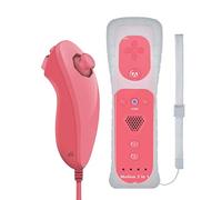 GN-010RN Built-in Motion Plus Wireless Remote and Nunchuck Controller with Silicone Case & Wrist Strap for Nintendo Wii and Wii U (Hot Pink)