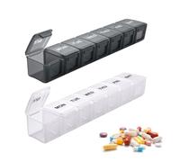 GNALIA 2 Pezzi Portapillole Settimanale Porta Pillole Settimanale A 7 Scomparti con 2 Colori Contenitore Pillole Settimanale per Farmaci Integratori Vitamine E Olio di Fegato di Merluzzo Nero Bianco