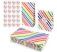 GNALIA 20 Pezzi Sacchetti Regalo, Borse Di Carta Kraft Con Stampa Righe Arcobaleno, +24 Adesivi Decorativi, Per Caramelle Compleanni Feste Matrimoni, Dimensioni 13X8X24Cm