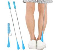 GNALIA Calzascarpe Lungo 2 Pezzi Telescopico Regolabile 30-70Cm Acciaio Inox Blu - Per Anziani Uomini Donne Viaggi E Uso Domestico