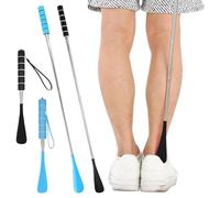 GNALIA Calzascarpe Lungo 2 Pezzi Telescopico Regolabile 30-70Cm Acciaio Inox Nero Blu - Per Anziani Uomini Donne Viaggi E Casa