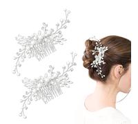 GNALIA Fermaglio Capelli Sposa Argentato Con Cristalli, 2 Pettini Eleganti Per Matrimonio E Occasioni Speciali, Set Completo Per Donne E Ragazze