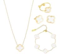 GNALIA Set Gioielli Donna, Parure Quadrifoglio Fortunato, Collana Regolabile, Orecchini E Bracciale, Placcato Oro 18K, 1 Set Da 3 Pezzi, Colore Dorato
