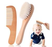 GNALIA Spazzola Neonato, Set Di 2 Spazzole Legno Naturale Marrone, Setole Capra Morbide, Lunghezza 15Cm Larghezza 4Cm Per Bambini