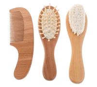 GNALIA Spazzola Neonato, Set Di 3 Spazzole Pettini Legno Naturale Marrone, Setole Morbide Capra, Lunghezza 15Cm Larghezza 4Cm