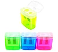 GNALIA Temperamatite Con Serbatoio, 4 Pezzi, Rosso Giallo Blu Verde, Doppi Fori Matite Spesse Sottili, Coperchio, Dimensioni 4Cm X 3.5Cm X 2Cm, Per Bambini Scuola Uffici