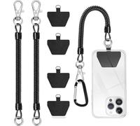 GNALIA Toppa Per Cordino Cellulare, 2 Cordini + 4 Patch + 1 Moschettone, Nero, Antiscivolo, Universale